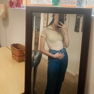 Beige XS Shein cropped polo t-shirt